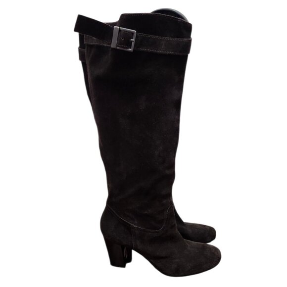 SAN FREDIANO Brown Suede Leather Knee High Heeled Boots US 7 Made In Italy - Picture 4 of 15